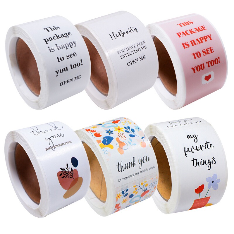 100 sheets/Roll White simple thank you sticker gift box sealing sticker packaging decoration sticker take-out Express