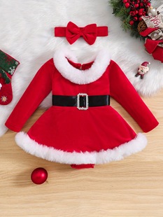 2025 New Cross-Border Dropshipping Baby Girl 2-Piece Christmas Casual Wear Long-Sleeved Fur Cross-Border
