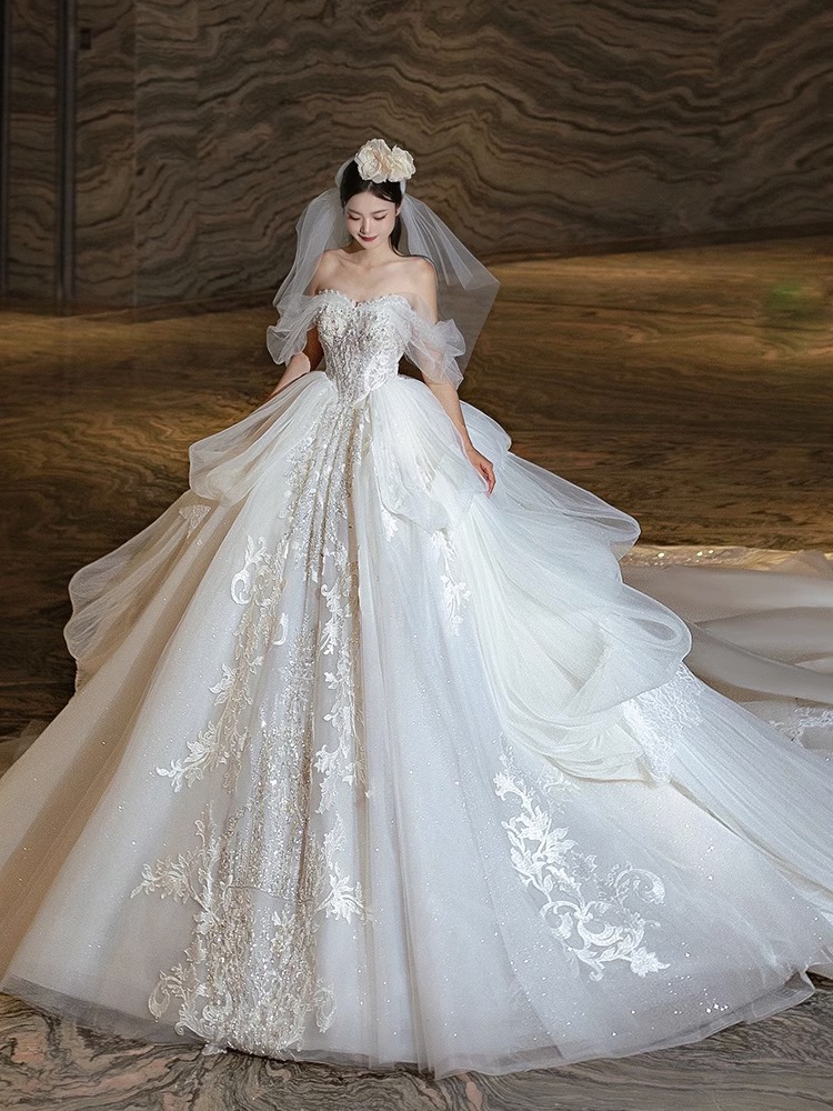 White one-shoulder wedding dress 2025 new style bridal high-quality…