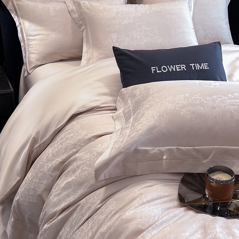 Light Luxury Petty Bourgeoisie A-Class Baby-Grade 100-Count Long-Staple Cotton Four-Piece Set of Pure Cotton Jacquard Skin-Friendly Quilt Cover Housewarming Gift