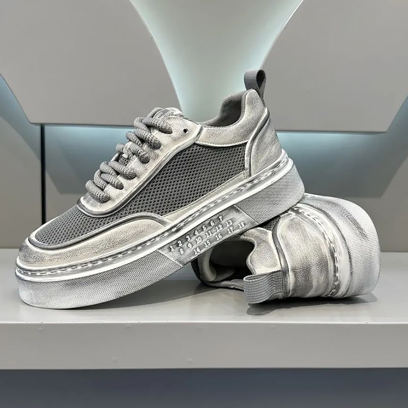Herren Sommer 2024 neue dicke Sohlen atmungsaktives Mesh Casual Board Herren vielseitige, einfache, hohe Schönheit weiße Schuhe_voghion.com