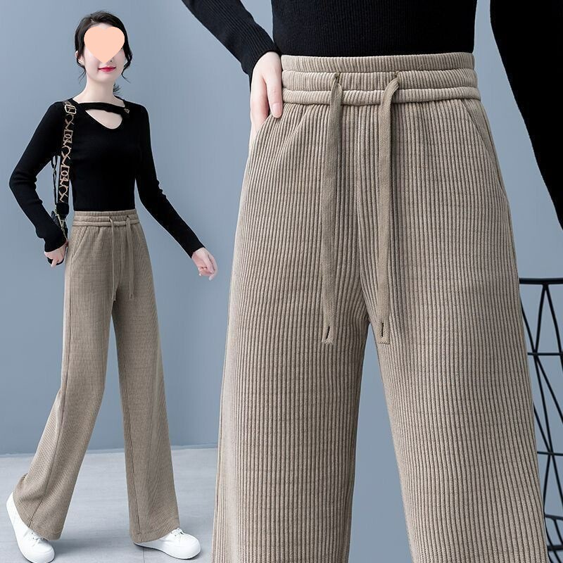 Cross-Border Warm European Cotton Velvet Straight Pants Corduroy Women's Spring & Fall 2025 New High-Waisted Loose Slimming Look Wide Legs