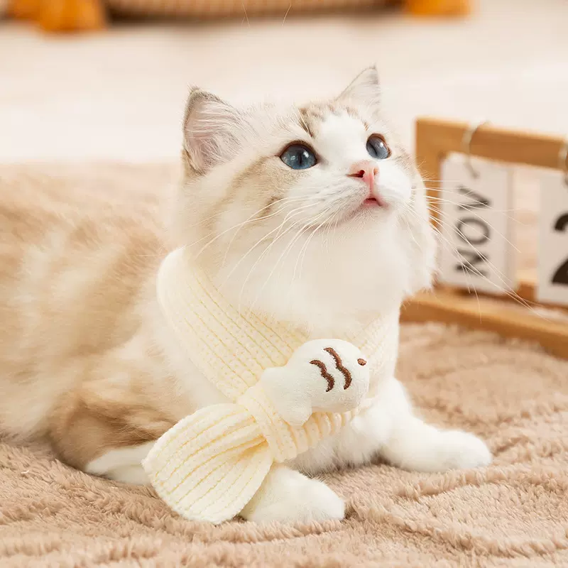 猫咪围脖可爱立体保暖小鱼围巾成猫幼猫针织项圈狗狗装扮宠物饰品
