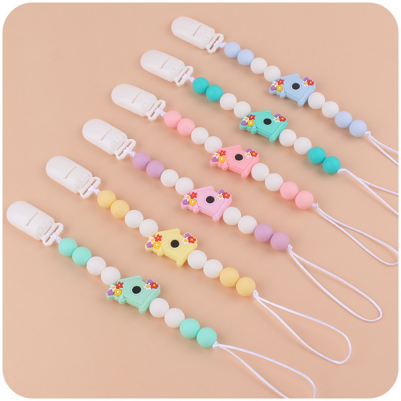 Nuevo bebé suministros chupete cadena creativa dibujos animados invernadero silicona bebé mordedura molar anti-gota cadena