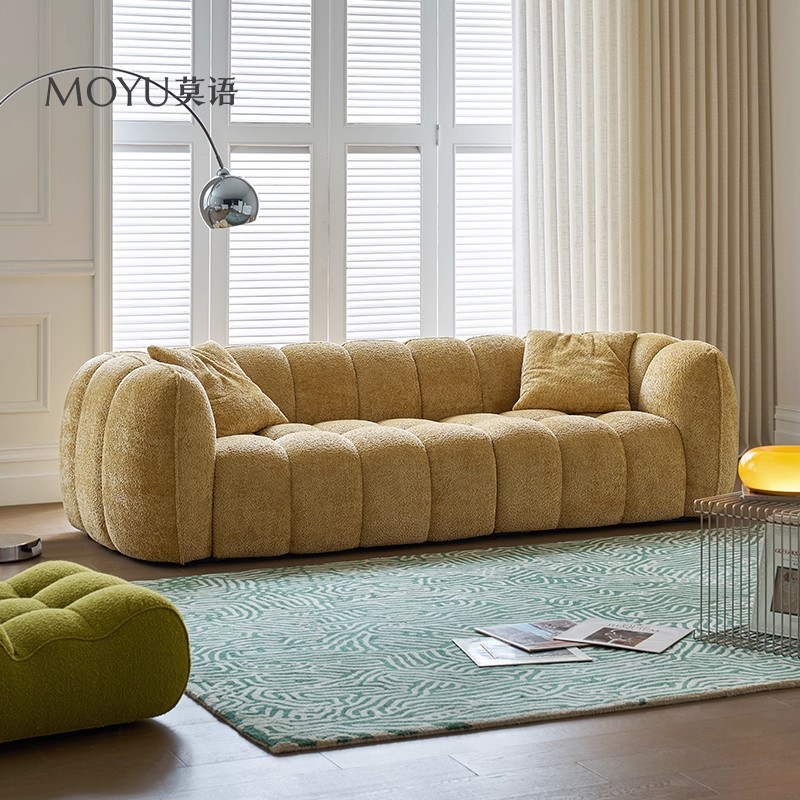 Pumpkin Sofa French Retro Fabric Sofa Modern Minimalist Cream Style Living Room Straight Row Sofa
