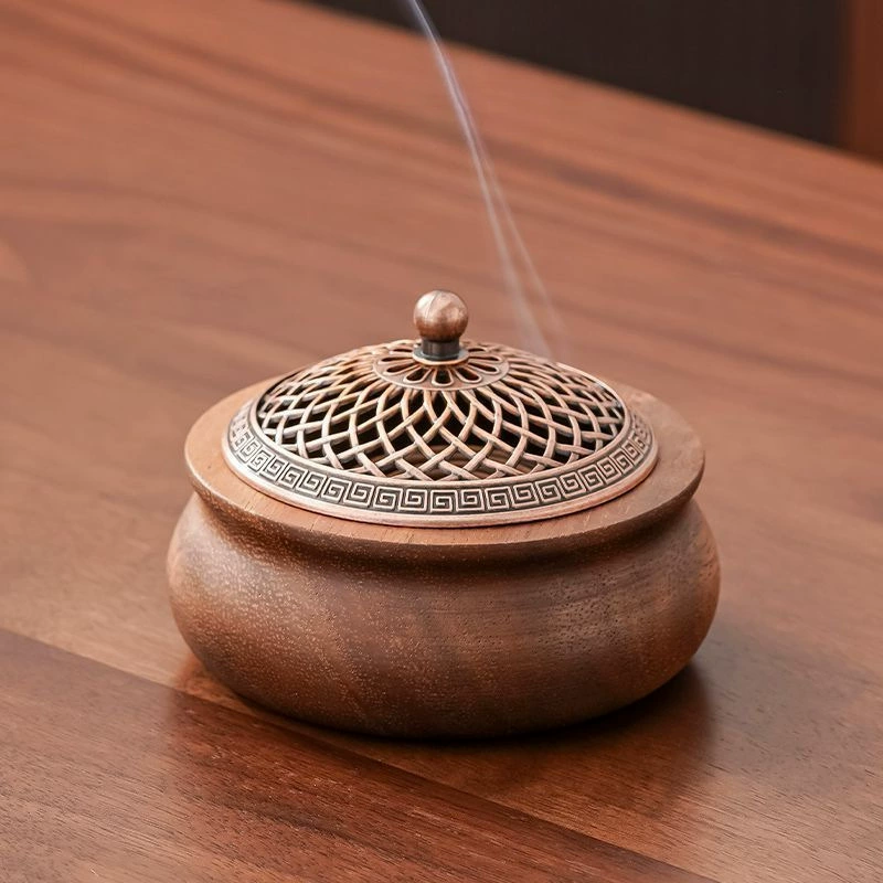 Walnut tea ceremony incense burner solid wood sandalwood stove indoor Zen agarwood incense coil base creative tea ceremony ornaments