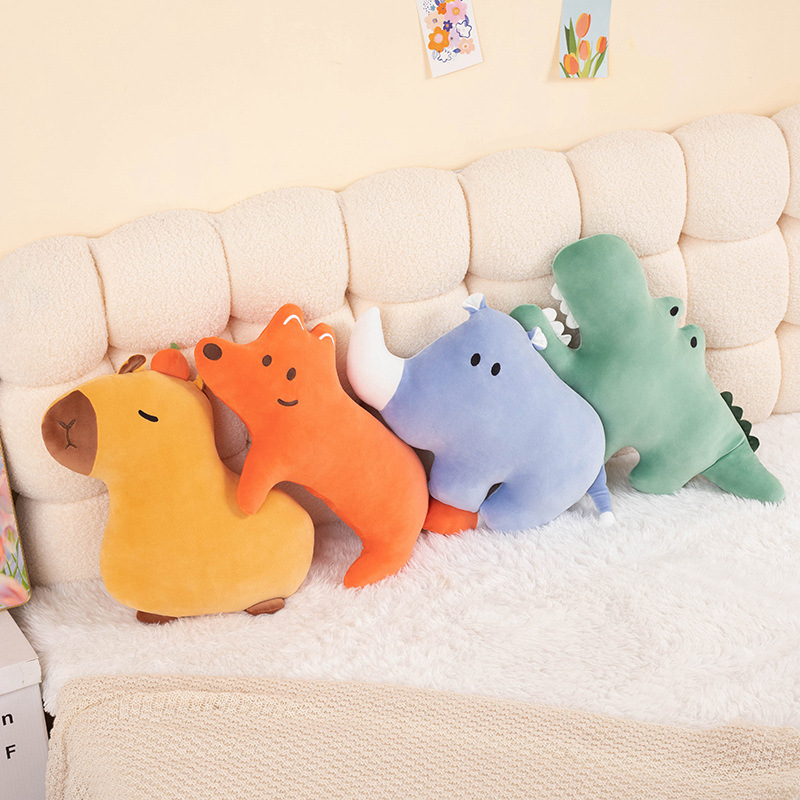 Dibujos animados Mohson almohada animal lindo rinoceronte cocodrilo zorro Kapibala muñeco de peluche sofá cojín de sala de estar