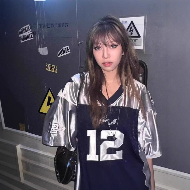 American Sports Jersey Short-Sleeved T-Shirt Men's Summer Trendy Brand Loose Design Niche Couple Versatile Contrasting Color Top