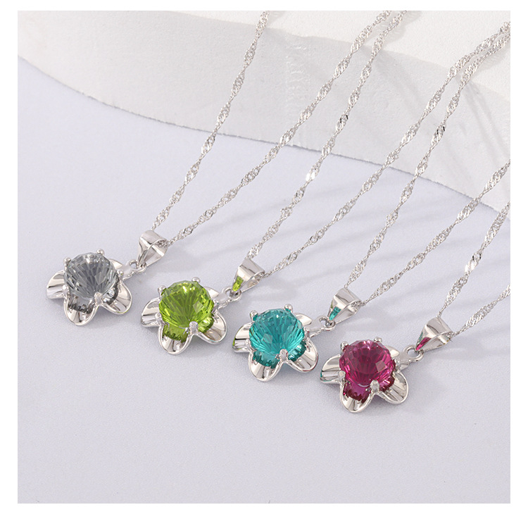 D1527 Japonés Y Coreano Nuevo Traje De Flores De Moda De Las Mujeres Simple S925 Accesorios De Plata Incrustaciones De Color Gemas Collar Anillo Abierto display picture 9