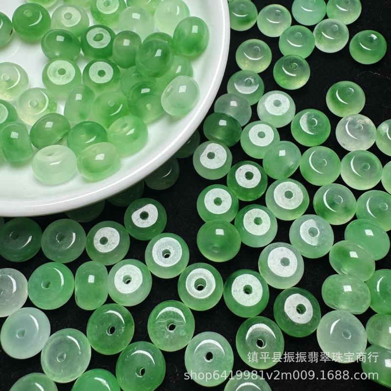冰透飘绿花10×6mm算盘珠玉散珠 diy玉石饰品配饰玉石配件批发|undefined