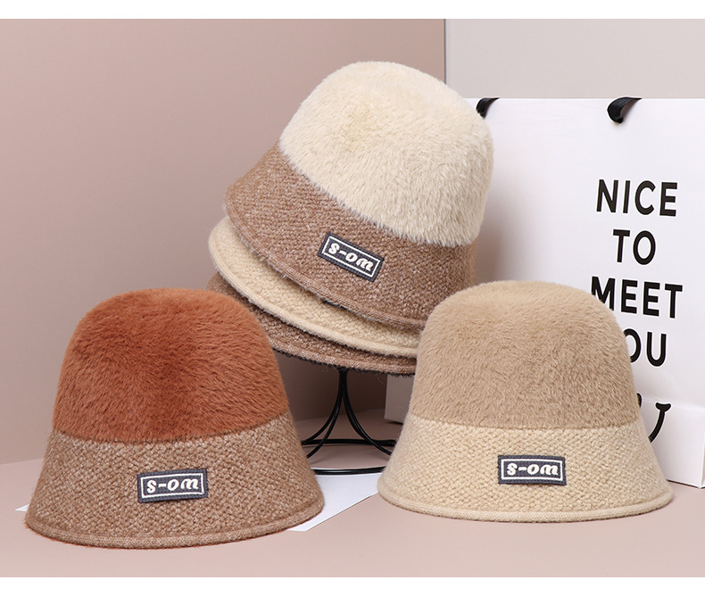 Stickad bucket hat för dam höst och vinter varm färgglad_voghion.com