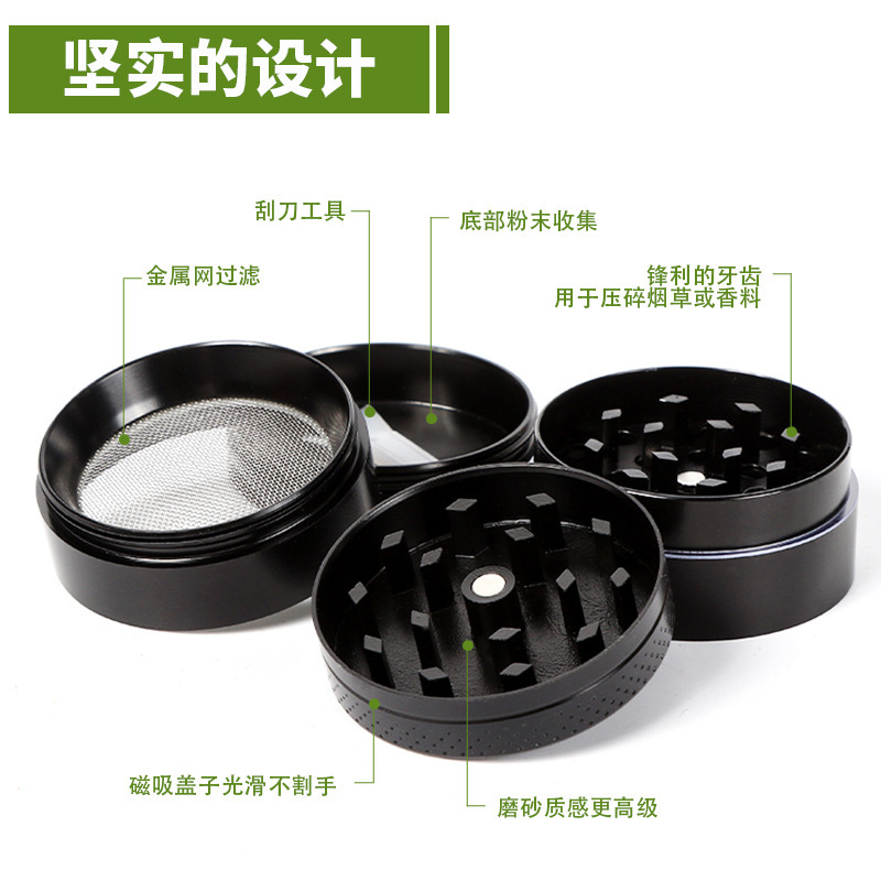 Venta directa de fábrica Molino de tabaco plano de cuatro capas de aleación de zinc transfronterizo Molino de tabaco personalizado