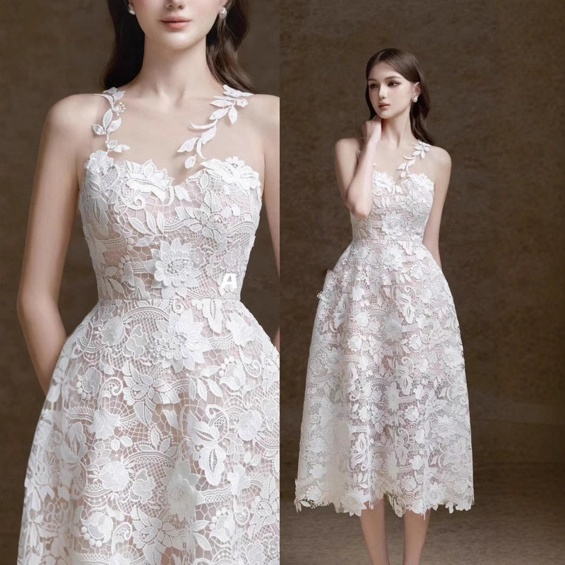 Vietnamese Niche Brand 2026 New Heavy-Duty Water-Soluble Three-Dimensional White Lace Long Dress Engagement Gown Dress 1948