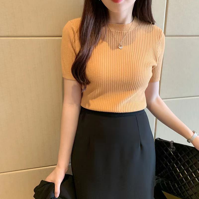 新款套头毛衣女秋冬修身上衣洋气短袖针织衫百搭打底衫|undefined