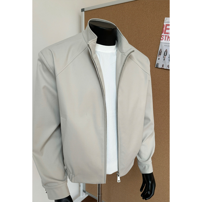 Cleanfit Deconstructed Three-proof For Men, Spring Trendy American-style Short Workwear Jacket With Stand-up Collar,_voghion.com