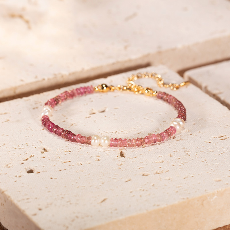 S925 Sterling Silver Natural Pink Tourmaline Bracelet Women's Handmade Beaded Fashion Niche Special Design Jewelry Wholesale S925 Sterling Silver Natural Pink Tourmaline Bracelet Women's Handmade Beaded Fashion Niche Special Design Jewelry Wholesale