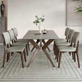 实木岩板餐桌现代简约家用北欧白蜡木长方形小户型意式餐桌椅组合