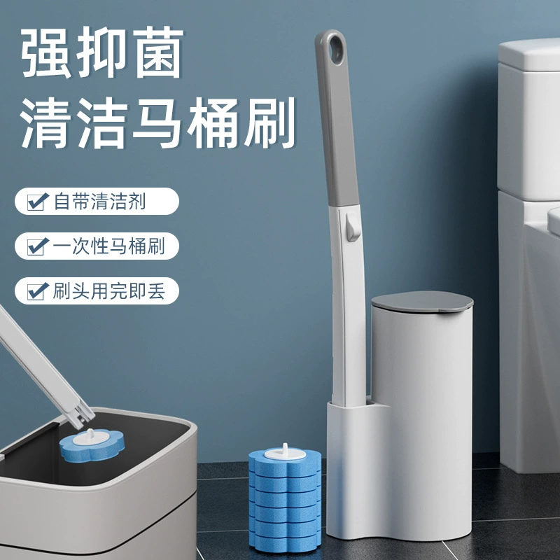 Wall-mounted Disposable Toilet Brush, Replaceable Scented Heads, Punch-free Mounting