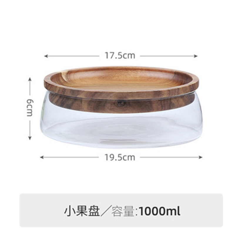 Acacia Wood High-grade Fruit Plate Household Creative European-style Double-layer Glass Dried Fruit Melon and Nut Plate Candy Storage Box
