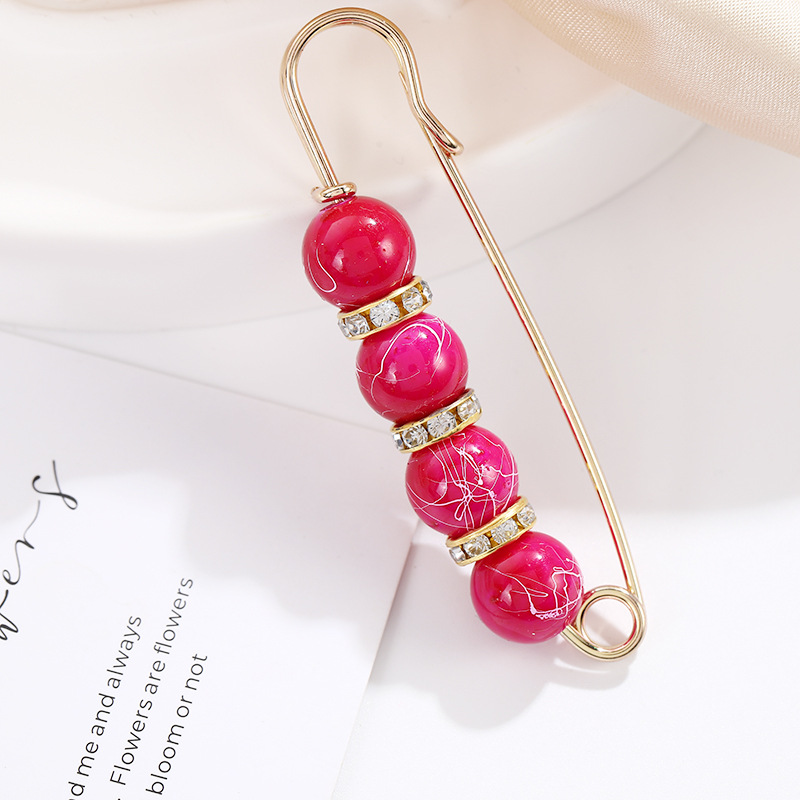 104#别针玫红色拉丝4颗珠7.5cm