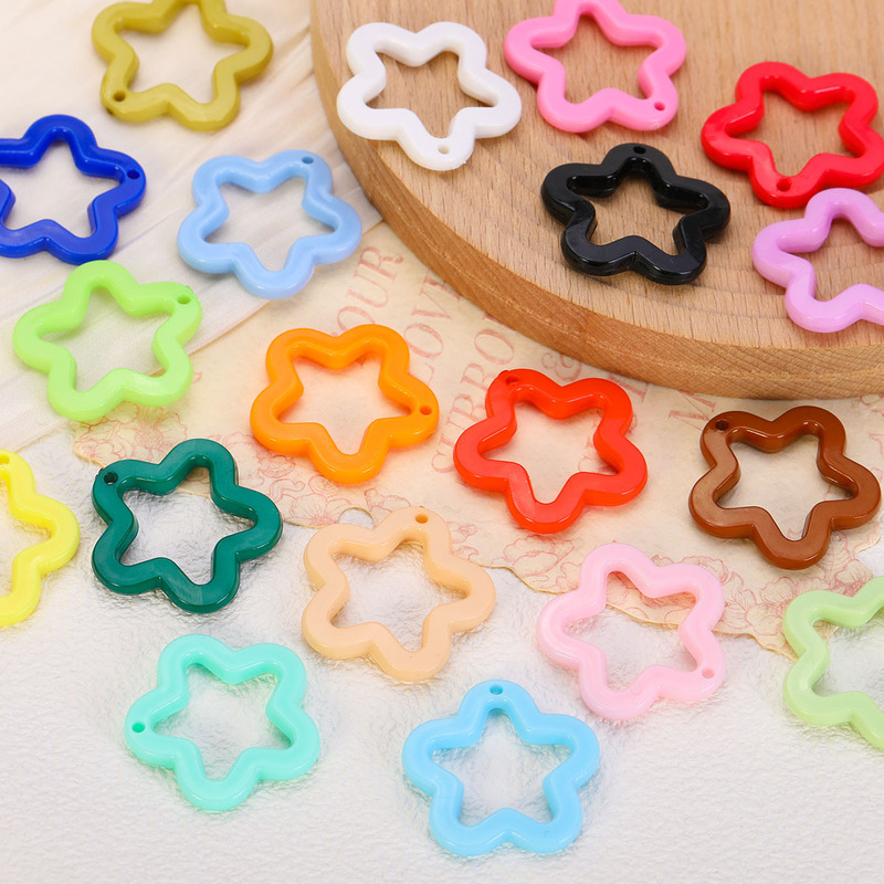 30mm Acrylic Five-Pointed Star Pendant with Hole, Cartoon Star Plum Blossom Shaped Keychain DIY Jewelry Accessories