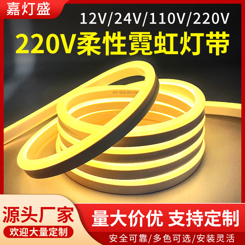 Cross-Border 110V High Voltage 220V Flexible Round Outdoor Waterproof Silicone Low Voltage 512V24V Neon Led Light Strip