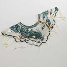 珍珠绿孔雀云肩重工流苏中式马面裙上衣明制汉服披肩国风礼服旗袍