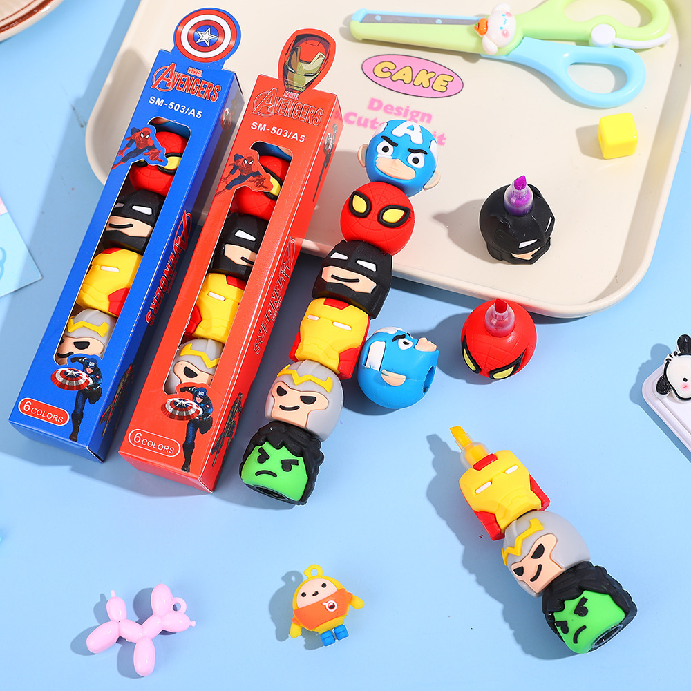 5 colores azul azul Jewel resaltador dibujos animados superman bolígrafo de empalme bolígrafo de escritura de mano plegable le DIY graffiti marcador bolígrafo