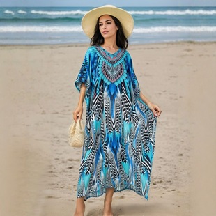 Yunsheng European and American Sun Protection Clothing Printed Robe Seaside Vacation Sun Protection Shirt Beach Long Skirt Bikini Swimsuit Cover-Up