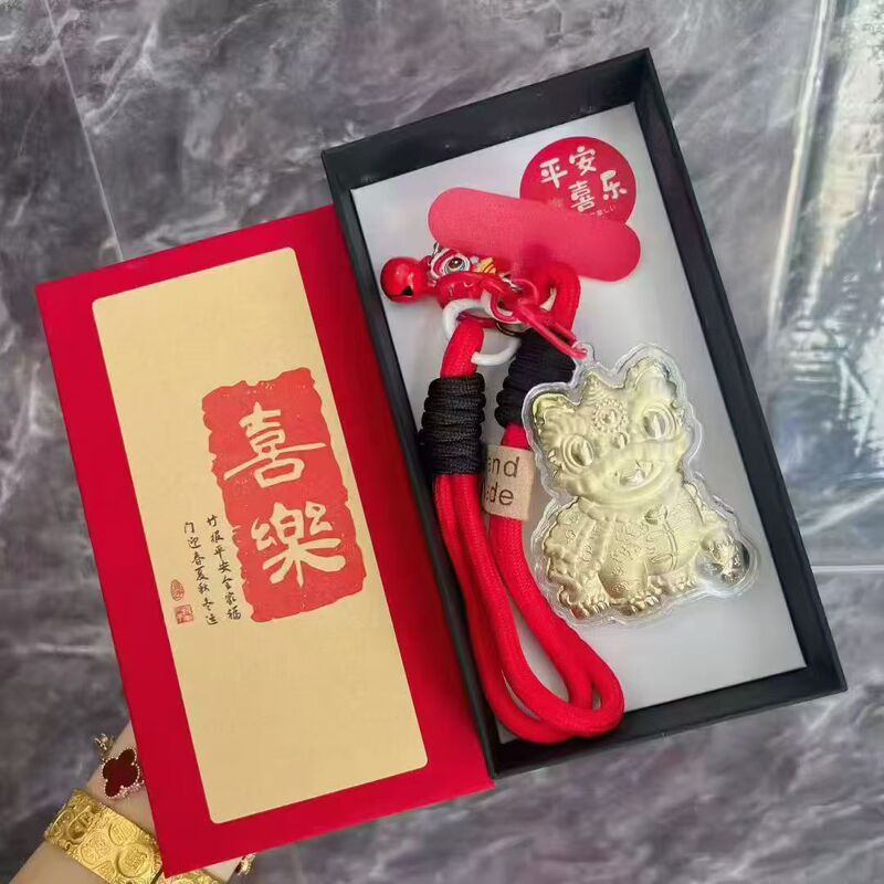 足金999黄金招财醒狮挂件挂饰新年钥匙扣箱包挂手机挂来财手机链|undefined