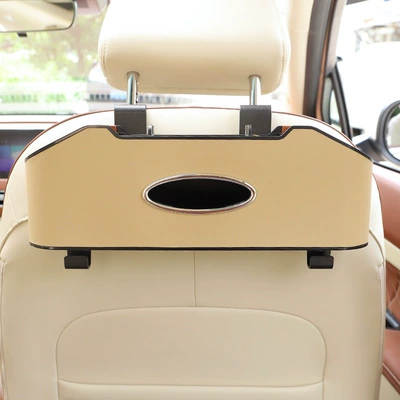 Car cup holder/beverage holder organizer, tissue box, front and - khaki-colored-chair-back-storage-box-solid-color