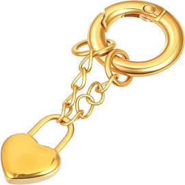 跨境热销心形锁钥匙扣节日礼物小型爱心弹簧扣金色心形锁钥匙扣