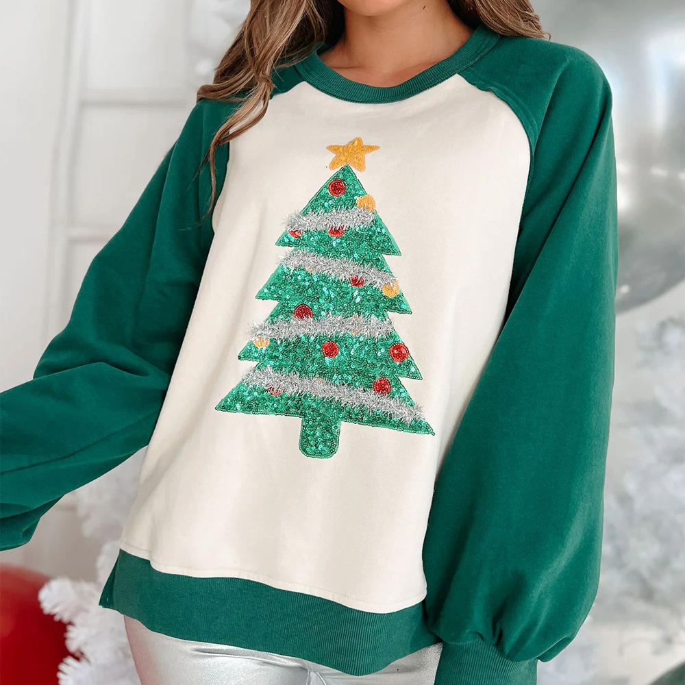 Women's Hoodie Christmas Tree Bead Design Pullover Autumn Jumper_voghion.com