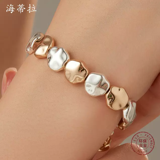 跨境热销仿巴洛克异形环保合金串珠手链 不规则串珠拼色女士手链