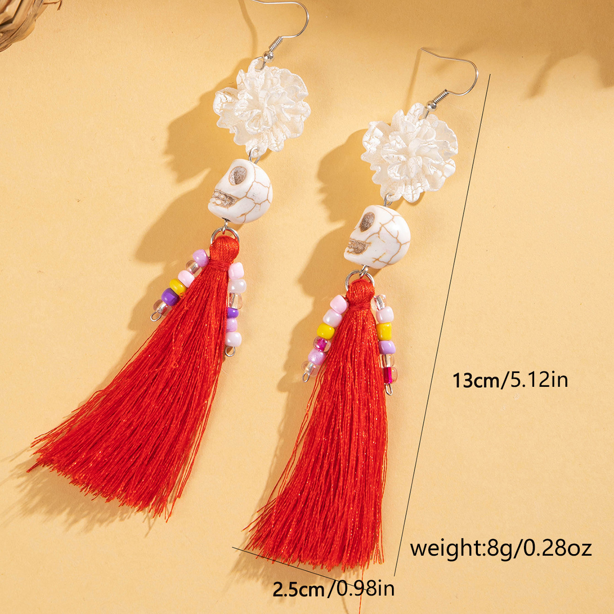 27g Weight Alloy Ear Needle Material Drop Earrings Classification 1 Pair Quantity Holiday, Daily Occasion Alloy, Resin Material Halloween Festival Tassel, Skull Pattern Women's Gender Plating Design Elegant, Streetwear Style 1 Pair Halloween Elegant Streetwear Tassel Skull Plating Alloy Resin Drop Earrings 1