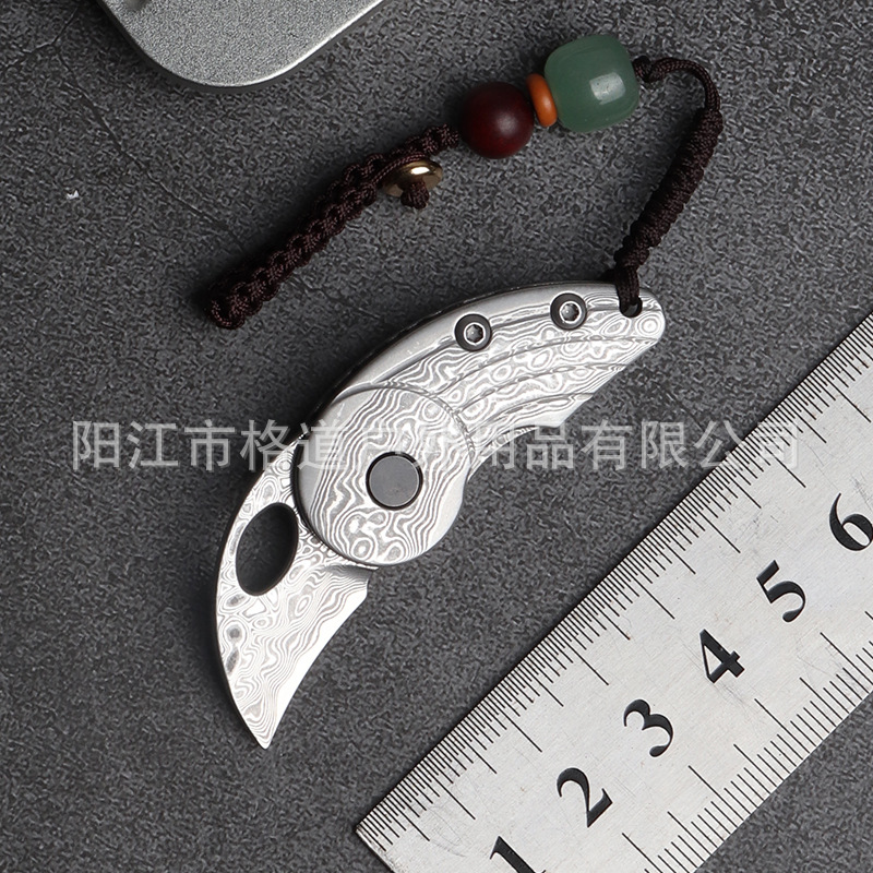 新款通体大马士革钥匙刀VG-10大马折叠刀开箱大马小折