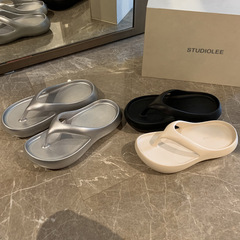 高級感葡萄媽同款時髦夏日沙灘夾趾厚底踩屎感百搭人字拖女