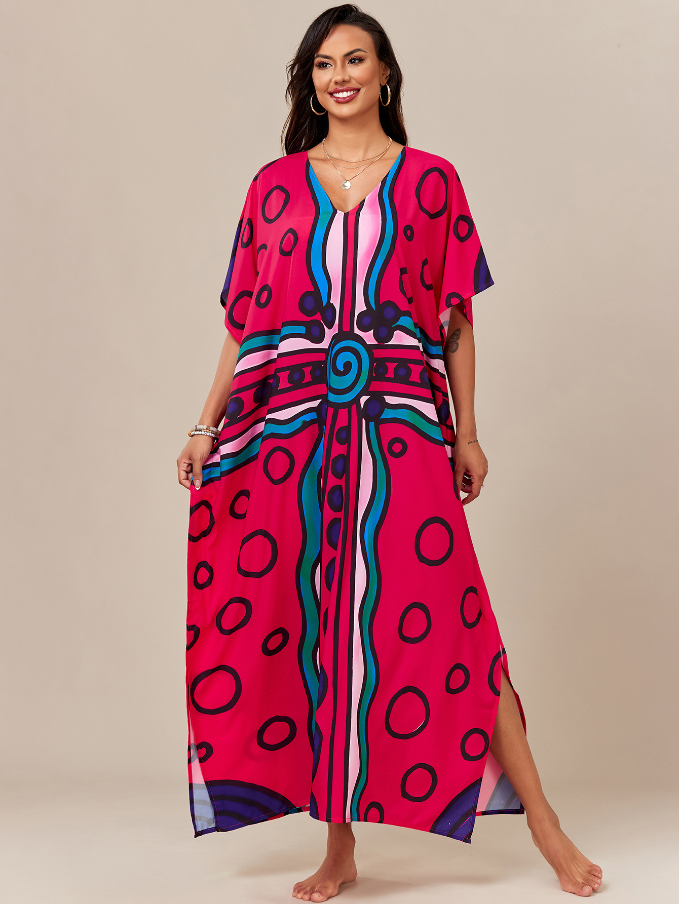 Nuevo posicionamiento transfronterizo europeo y americano blusa de playa estampada túnica suelta de vacaciones blusa exterior de bikini 5025