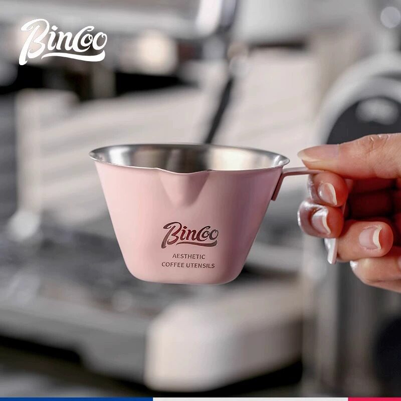 Bincoo Coffee Extraction Cup Stainless Steel Pink Measuring Cup for Espresso and Latte with Scale 100ml Milk Cup