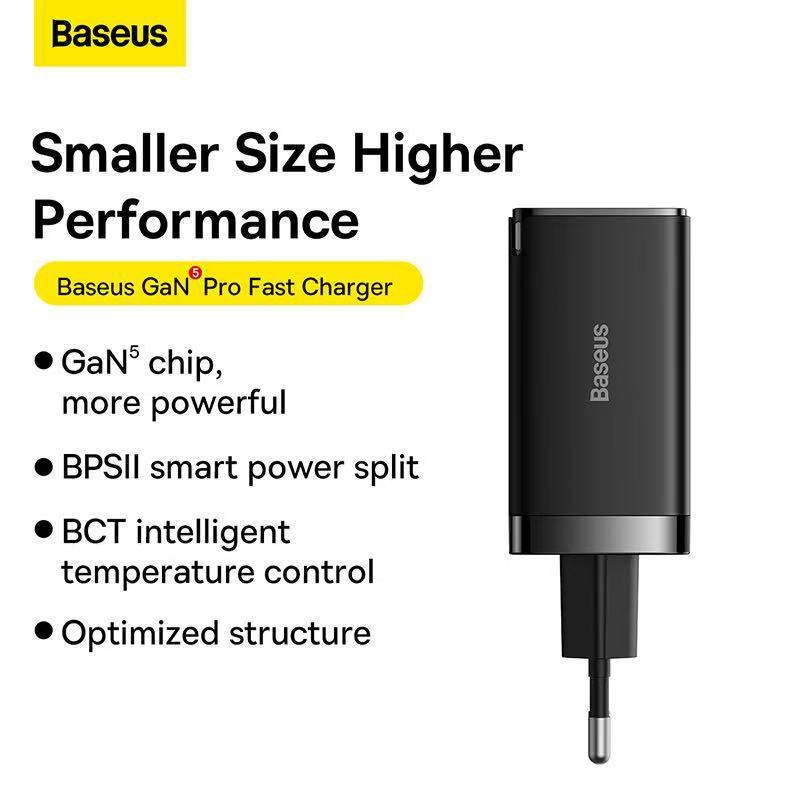 Baseus Eu Standard 65W Three-Port Fast Charging Laptop and Mobile Phone Charger Eu Gallium Nitride Gan Mini Charging Head