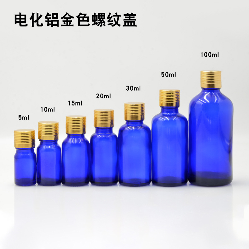 Botella vidrio azul 5 a 100ml con cuentagotas para aceites