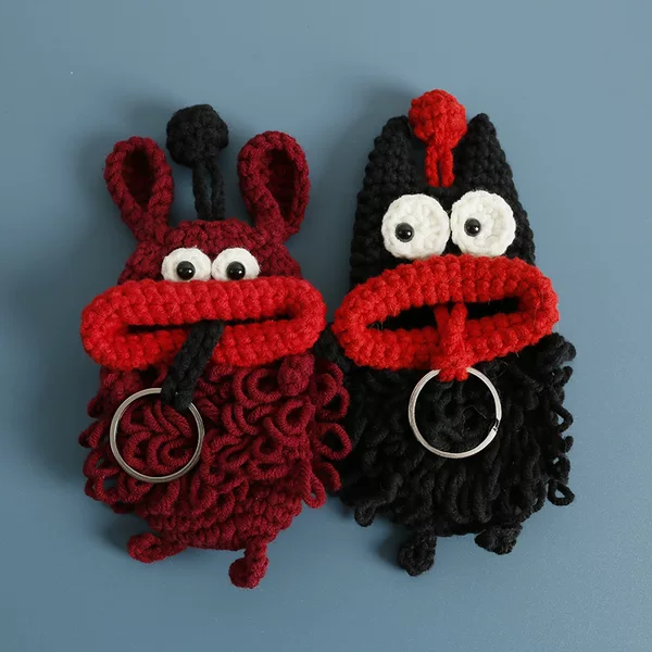 Original hand-woven sausage mouth key bag wool crocheted Deviruchi earphone cover hand-made funny pendant
