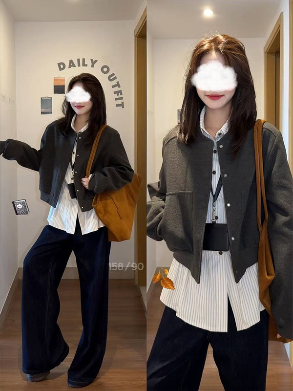 正肩短款外套女秋棒球服夹克韩系chic别致上衣秋冬套装穿搭女装|undefined
