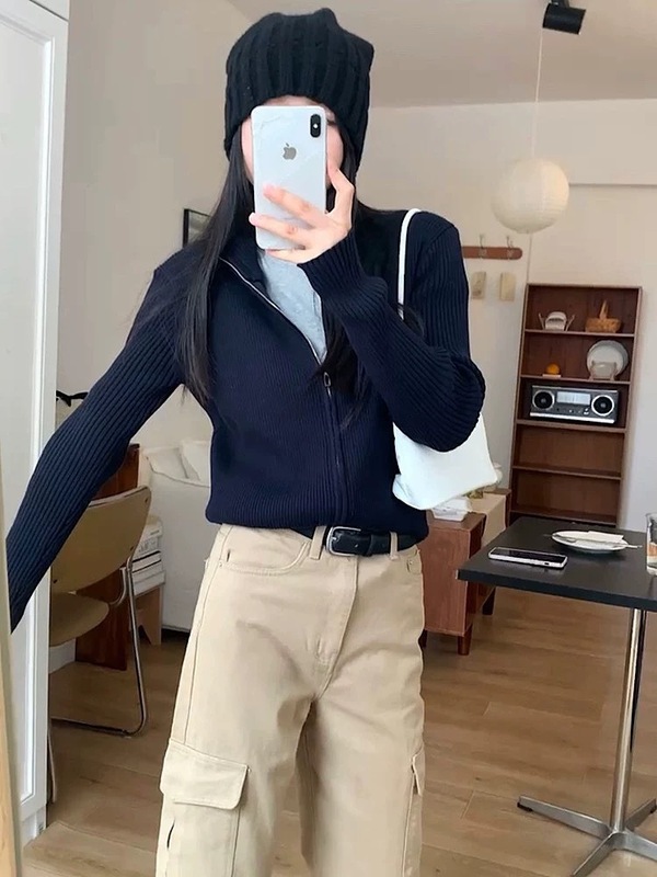拉链毛衣针织开衫女2025新款秋冬季ins辣妹短款显瘦百搭外套上衣|undefined