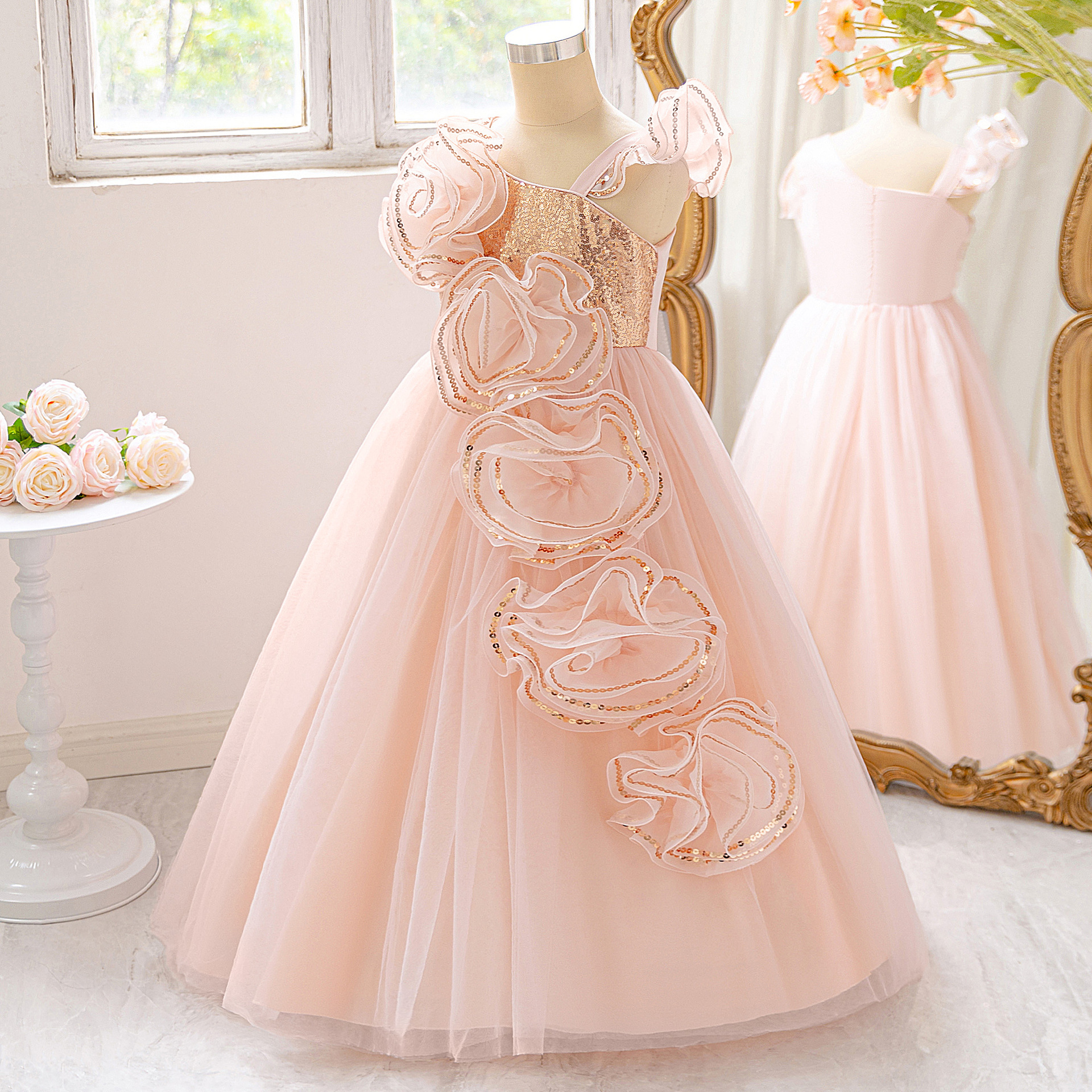 Comercio exterior nuevo estilo vestido para niños vestido de novia de niña vestido hinchado espectáculo de fiesta ropa de pasarela kids dress