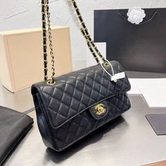 CF中号鱼子酱包真牛皮女包小香风方胖子单肩斜挎包菱格大链条包包