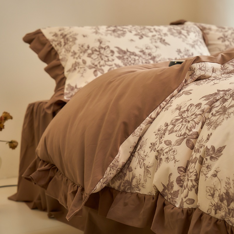 Completo copripiumino vintage floreale in cotone spazzolato boho_voghion.com