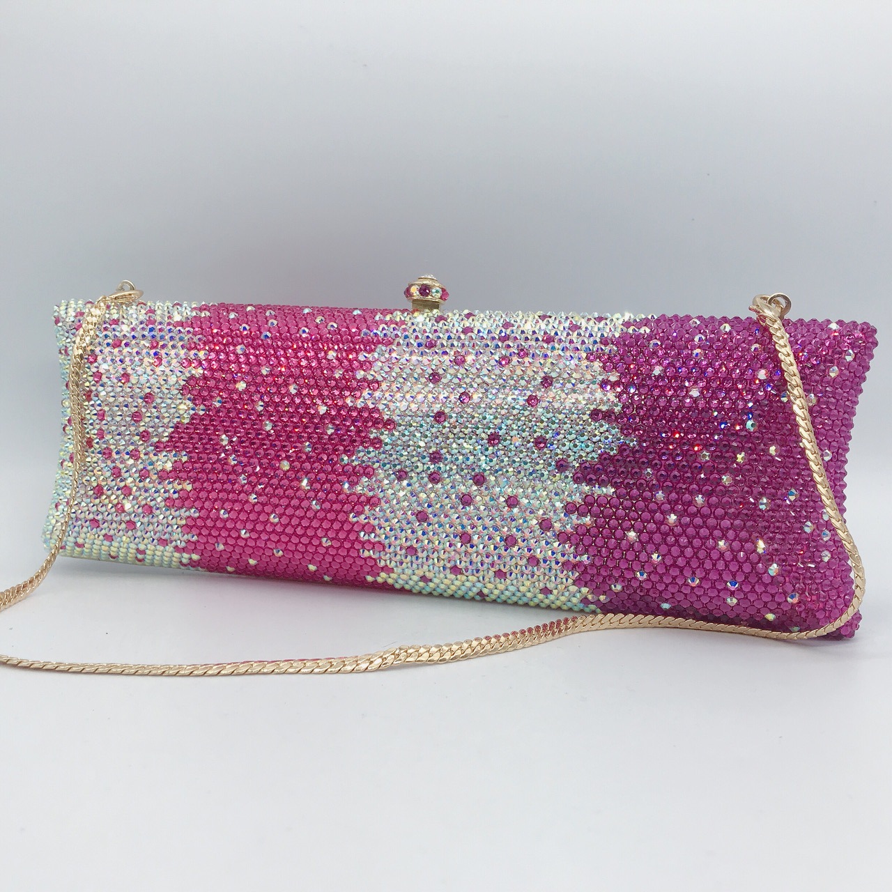Túi clutch nữ đính đá rhinestone cầm tay hộp cứng dự tiệc — 10 # xanh ngọc chi tiết 4