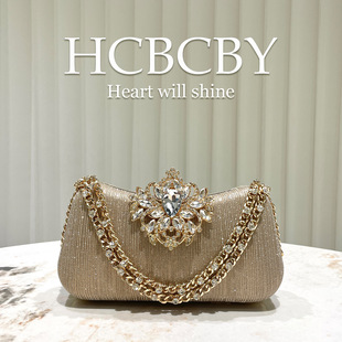 Gold Luxury Rhinestone Buckle Decoration Stripe Drill Chain Clutch Bag Ladies Fashion Elegant Box Type Evening Bag