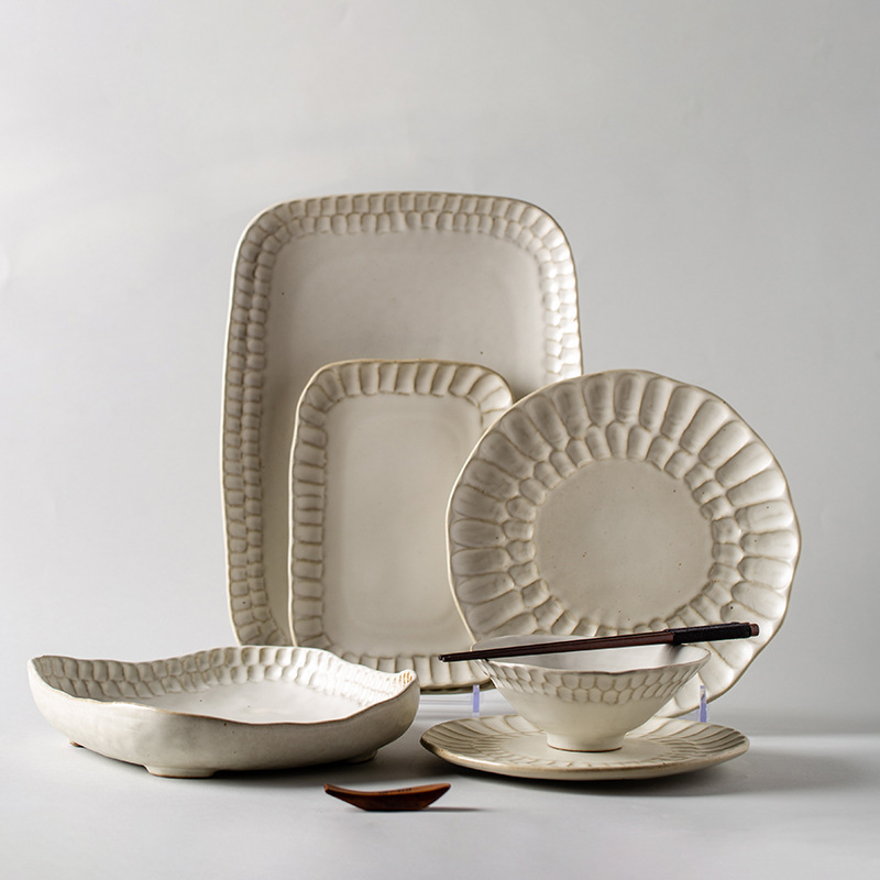 Shihuijin Japanese-style stoneware hand-kneaded bowl and dish set household bowl and Dish combination handmade design Jingdezhen tableware Shihuijin Japanese-style stoneware hand-kneaded bowl and dish set household bowl and Dish combination handmade design Jingdezhen tableware